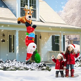 TURNMEON 8 Ft Christmas Inflatable Reindeer & Climbing Santa Claus, Funny Hanging Outdoor Decoration with Built-in LED Light for Yard & Indoor Garden Lawn Party
