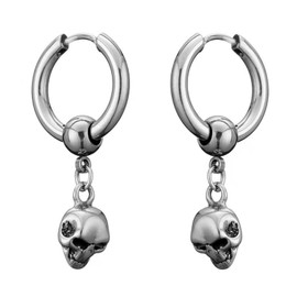 2 Pieces Skull Hoop Earrings Satanic Earrings for Women Men Stainless Steel Skull Earrings Punk Bavant Style Earrings for Men Women Stainless Steel