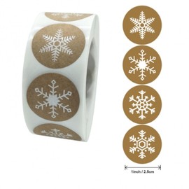 Snowflake Stickers for Business Packaging and Greeting Cards - 1 Inch Round Adhesive Labels - Roll of 500 (Kraft - Snowflake)