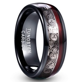 VAKKI 8mm Mens Rings Tungsten Carbide Inlay Celtic Spiral Pattern and Red Guitar String Anniversary Bands Perfect Fit Size W 1/2
