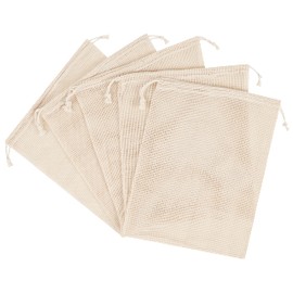 PALTERWEAR 100 Percent Natural Cotton Double Drawstring Mesh Bag For Herbs, Nuts, Spices (10 x 12 Inch - Set of 5)