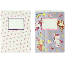 Papierdrachen 4 high-quality school notebooks for children, DIN A5, lined and squared, 32 pages, unicorn motif, for school enrolment for primary school students, set number 2-16 sheets