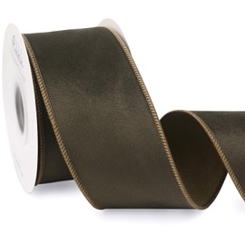 Ribbli Moss Green Velvet Wired Ribbon with Dupioni 2.5 Inch Christmas Ribbon for Gift Wrapping Christmas Tree Decoration Crafts Wreaths Supplies-Continuous 10 Yards