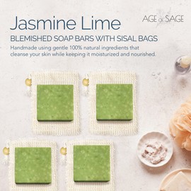 self-tanners Natural Soap Bar w/Sisal Bag, Vegan Artisan Soap Bar Set for Women, Body Soap in Bar Soap Pouch, Natural Bath Soaps w/Essential Oils, 4 Plain Body Soap Bars, Jasmine Lime