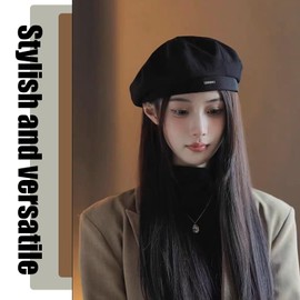 huablo French Women's Cashmere Beret - Solid Color, Elegant & Warm (Black)