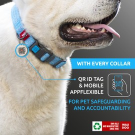 WAUDOG Reflective Cotton Dog Collar Eco-Friendly Alt to Nylon Collar for Small Medium and Large Dogs - Pet Collar with QR ID Tag - Puppy Collar for Large Breed Dogs - Adjustable Male Female Dog Collar