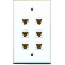 Wallplate City 6 Port CAT6 Female-Female Wall Plate Flat White