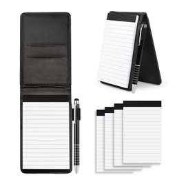 QXXQ Mini Notepad A7 Set, Small Notebook A7, PU Leather Mini Notebook, 4 x 30 Pages Replacement Book, Notebook with Pen, Small Notepad, for Meeting Notes, Memos, Study Notes