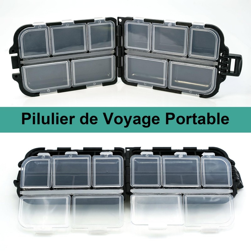 Pillendose für Reisen, tragbar, mit 10 Fächern, Mini-Tablettenbox, leicht und