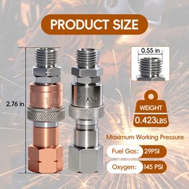 JZWELD Oxy-Acetylene Torch Quick Connects for Torch, Cutting Torch Copper Quick Connects Fittings, 9/16"-18 B Fittings, Flashback Arrestor for Victor Torch, Check Valve for Torch