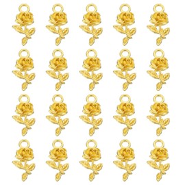 PATIKIL Rose Charm, 50Pcs Mini Rose Flower Pendant Charm Bulk Vintage Metal Designer DIY for Jewelry Making Bracelets Earrings Necklace Wedding Crafts, Gold