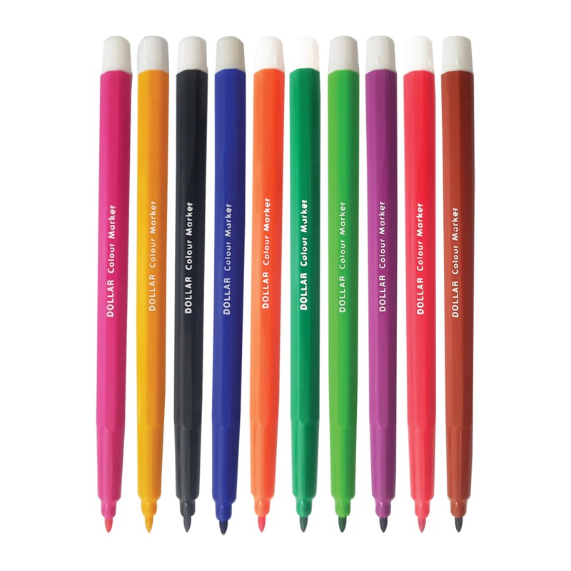 Felt Tip Pens, MULTICOLOUR, Fibre Fine Point, Pack of 10,