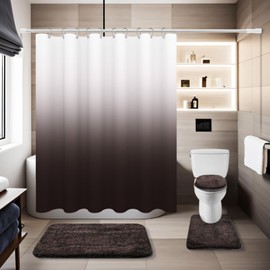 Brown Bathroom Sets with Shower Curtain and Rugs Waterproof Shower Curtain Sets 1 Piece and Soft Bathroom Rugs Sets 3 Piece for Luxury Bathroom Decor Set