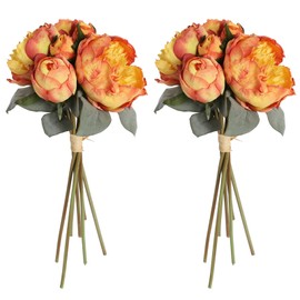 ICBOX Fake Peonies 2 Bouquets Vintage Silk Peonies Flower 14 Heads Orange Peonies Artificial Flowers with Stems for Terracota Wedding Decoration Flowers Crafts Floral Arrangement (Orange)