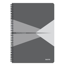Leitz Office College Pad A4 Squared Notebook with Spiral Bound, Cardboard Cover, 360 Degree Opening, 180 Pages/90 Sheets FSC-Certified Paper (80 g/m²), for Office and School, Grey, 46471085