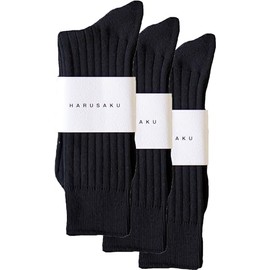 Harusaku Men's Socks, Made in Japan, 100% Cotton, Formal, Gentleman's Socks, 9.8 - 11.4 inches (25 - 29 cm), Set, Black 3-Pack