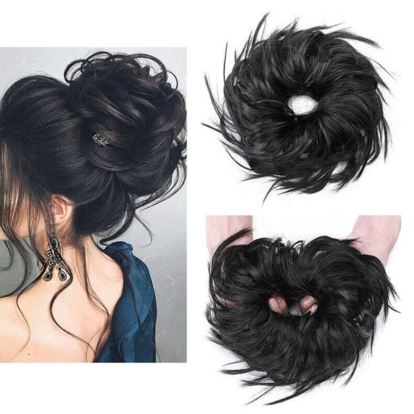 XXL Hairpiece Extensions Bun Hair Scrunchie with Hair Straight Hair Bun Updo Hair Extension for Women 45 g Dark Black