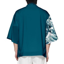 CIZEUR Summer Jacket Fashion Japanese Men's Jacket Cardigan Couple Kimono Coat Casual 3/4 Sleeves, U-green waves