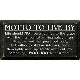 Wood Plaque - Motto To Live By: Life Should Not Be A Journey To The Grave (Old Black)