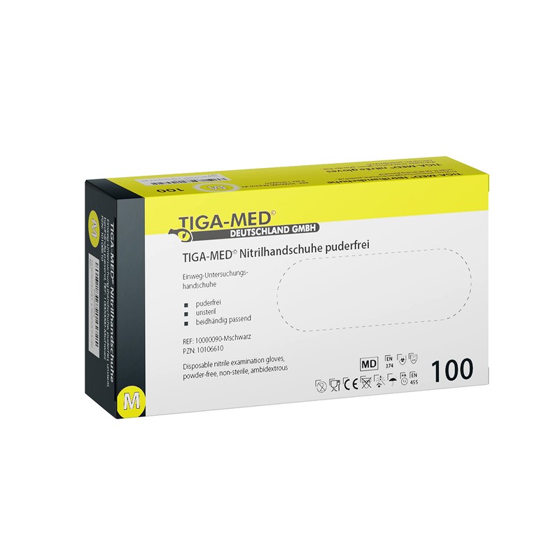 Nitrilhandschuhe puderfrei schwarz black Tiga 100 Stück Größe: Medium Einmalhandschuhe