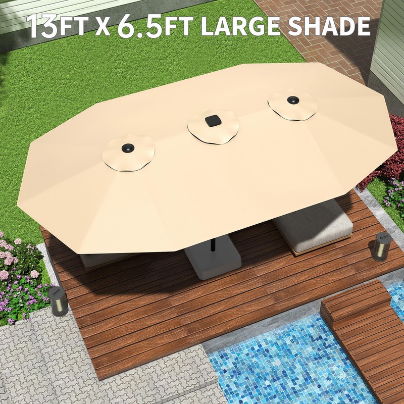 Tioutbot 13 FT Outdoor Umbrella, Large Double-Sided Rectangle Patio Market