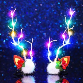 CAKURE Light Up Christmas Hair Clips Branches Hair Barrettes LED Hair Clip Elk Cute Hair Decoration for Christmas Hair Accessories for Women and Girls (a-colorful)