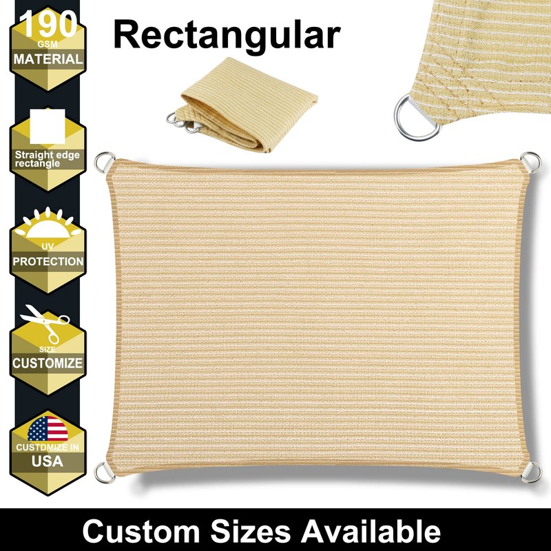 5' x 13' Beige Straight Edge Sun Shade Sail, Rectangle