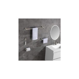 KIBI Cube 5-Piece Bathroom Hardware Set | Includes 24-Inch Towel Bar, Towel Ring, Toilet Paper Holder, and Robe Hooks | Wall-Mounted Solid Brass Accessories | Brushed Nickel, C-KBA15-5