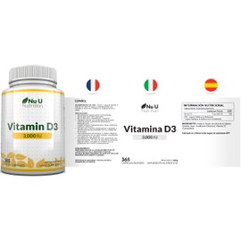 Vitamin D 3000IU - 365 Softgel Capsules - 1 Year Supply - Triple Strength Vitamin D3 Supplement - High Absorption Cholecalciferol - Gluten & Dairy Free by Nu U Nutrition