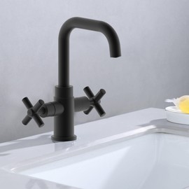 Duttao DF-1265CCH-MT 2 Handle Single Hole Bathroom Sink Faucet, Solid brass and copper construction, Certify to Comply with UPC, IPC, NSF61-9, AB1953, Low Lead, WaterSense certified，Matte Black Finish