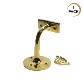 SUL Handrail Brackets Brass Heavy Duty Bracket for Stair Bannister Handrail Wall Mounted Brass Polished Bannister Rail Brackets for Stairs, Wood Stair Bannister Rail Brackets with Screws 1Pk