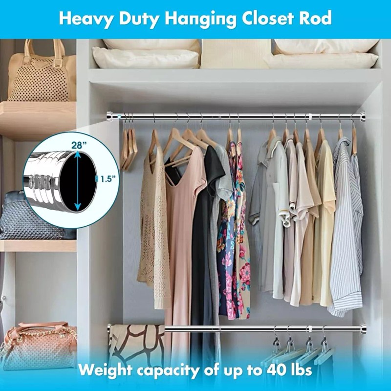 Nicecho 28" ~ 35" long Adjust Closet Rod Metal heavy