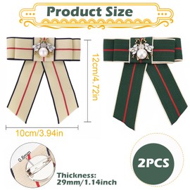 PIMXL Pack of 2 Women's Brooches, Exquisite Bee Bow Brooch, Striped Bow Tie for Women, Bow Tie with Rhinestones for Women, Wedding, Graduation, Bow Tie Pin, Shirt Accessories