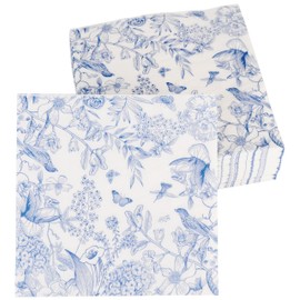 60 Pack Blue Floral Paper Napkins, Decorative Disposable Napkins for Wedding, Tea Party, Cocktail, Dinner, and Special Events - 6.7" Fancy Napkin