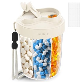 Partidor de Pastillas con 7 Compartimentos Grandes, con 20 Etiquetas, Pastillero de Viaje, Diseño Antimezcla y Diseño de Apertura Amplia, para Diferentes Medicamentos y Suplementos (Blanco)