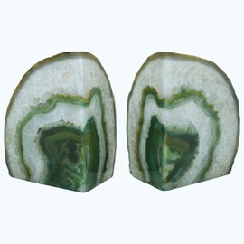 Nature's Decorations Agate Bookends - A Quality Green Geode Book Ends with Rubber Bumpers for Shelves, Office, Home Decor, Heavy Duty Cute Stone Bookend Pair for Decoration (4-6 LB)