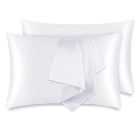 Silky Satin Pillowcase 2 Packs for Hair and Skin, Satin Cooling Pillow Covers with Hidden Zipper, King Size 20"x36", White