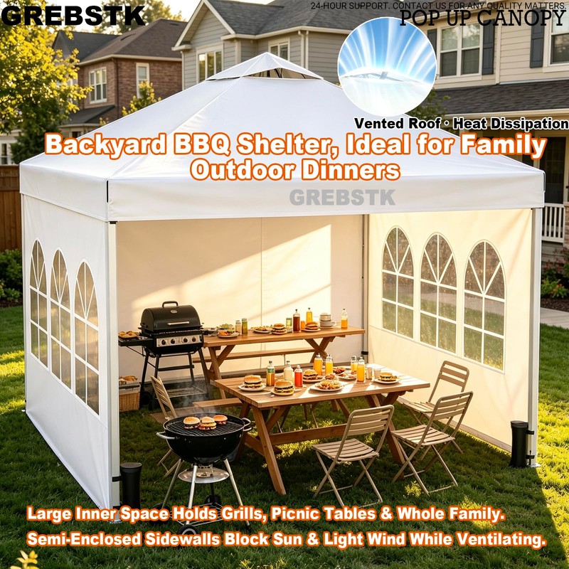 GREBSTK 10x10ft Pop Up Canopy Tent with Sidewalls, Instant Setup,
