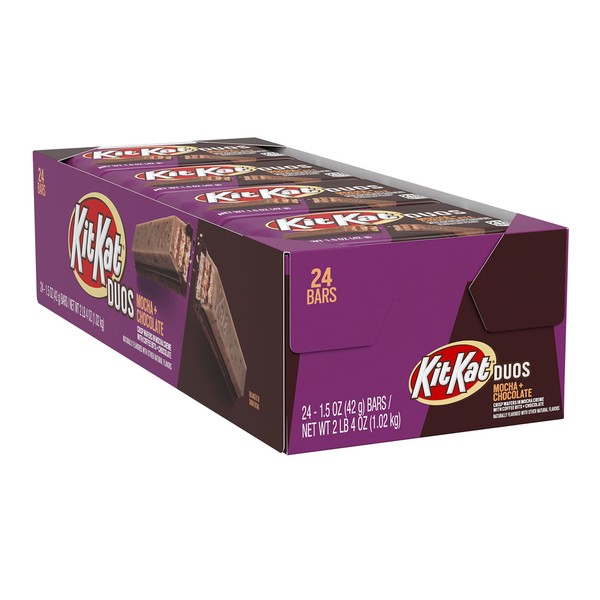 KIT KAT DUOS Mocha Flavored Creme, Chocolate and Coffee Bits, Bulk, Individually Wrapped Wafer Candy Bars, 1.5 oz (24 Count)