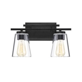 Savoy House 8-1020-2-BK Calhoun Modern Bohemian Clear Glass Bathroom Vanity Wall Light, 2-Light 120 Total Watts, 9" H x 15" W, Black
