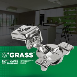 Grass 02910A-15 TEC 864 Soft Close Hinge, 1-1/4" (31.75mm) Overlay for Face Frame Cabinets, Wrap Around Mount, 108 Degree Opening, Press in Dowel, 45mm Screw Hole Pattern, Nickel Plated, G02910A-15