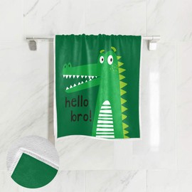 VIKKO Lindas y divertidas toallas de cocodrilo Hello Bro de poliéster con impresión de una sola cara para decoración de baño del hogar, hotel, 30 x 15 pulgadas