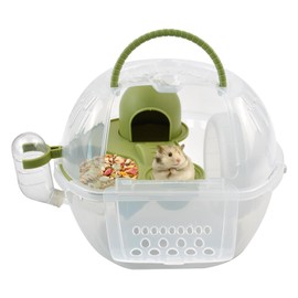 MUYG Dwarf Hamster Travel Carrier,Portable Hamsterl Cage Carrier with Silent Exercise Wheels Water Bottle Food Dish 2 Tiers Small Animal Breathable Carry Case for Mice Rat Sugar Glider(Green)