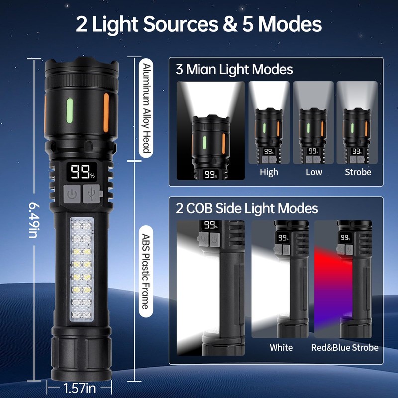Rechargeable Flashlights High Lumens 2 Pcs, 990,000 Lumens Led Handheld