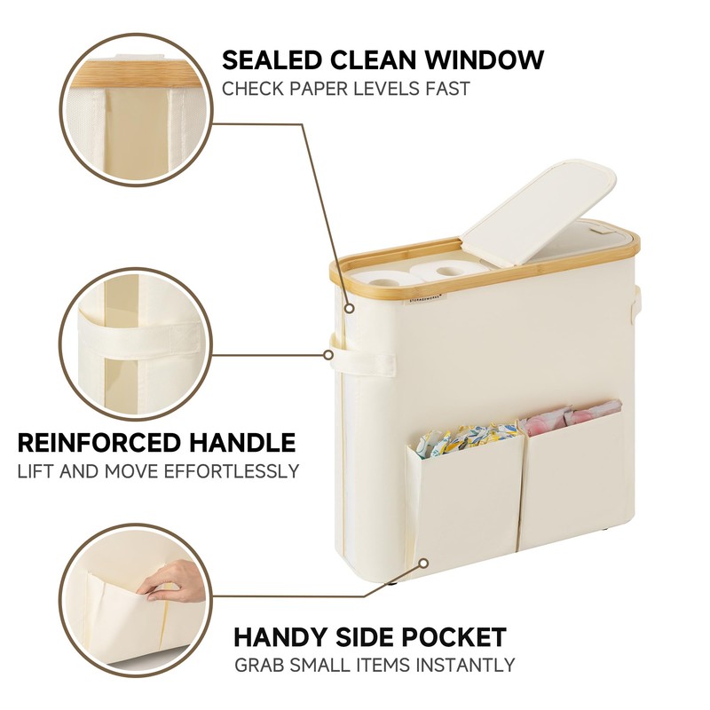 StorageWorks Toilet Paper Storage Basket with Lid, Slim Bathroom Organizer