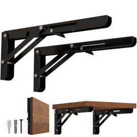LEOPO 8 inch Folding Shelf Brackets-2 Pack Foldable Heavy Duty Triangle Collapsible Wall Mounted Brackets for Fold Down Table, Space Saving for Bench Table with Screws, Black