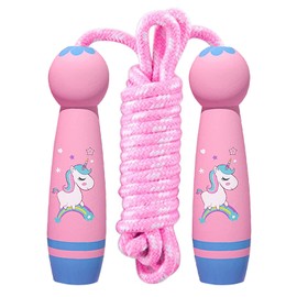 Skipping Rope for Children with Cartoon Wooden Handle - Adjustable Jump Rope 2.6 m - Comfortable & Non-Slip Handles for Girls and Boys