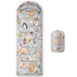 BSNTHO Cute Cat Printed Camping Sleeping Bags,3 Season Warm & Cool Weather,Lightweight,Waterproof Sleeping Bags for Adults & Kids,Traveling,and Outdoors,Camping Gear Equipment,31x90inch
