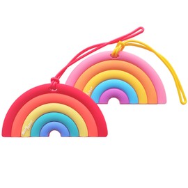 Basic Colour 2 Pack Rainbow Luggage Tag for Suitcases, Cute Backpack Tags for Kids Women, Silicone Unique Luggage Identifiers Labels Travel Tags