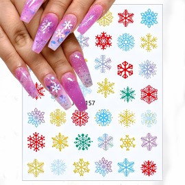 6 Sheets Christmas Nail Art Stickers 3D Self Adhesive Autumn and Winter Snowflake Nail Stickers Colorful Gold Stamping Elk Christmas Tree Nail Design Nail Decal for Women Christmas Day Nail Decoration